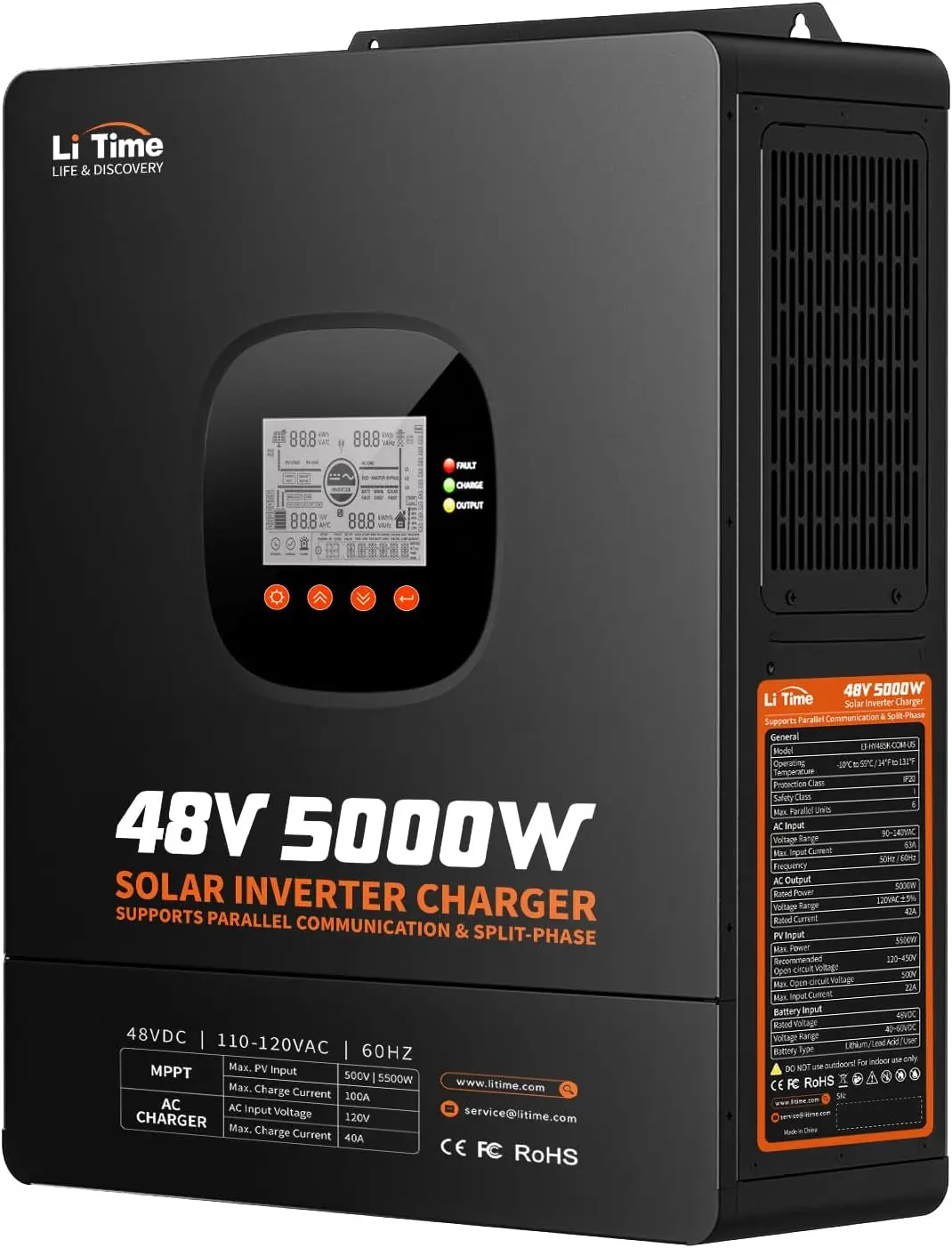 Parallel Solar Inverter 48V 5000W Mppt - LiTime, onduleur hybride solaire 5000W, chargeur,