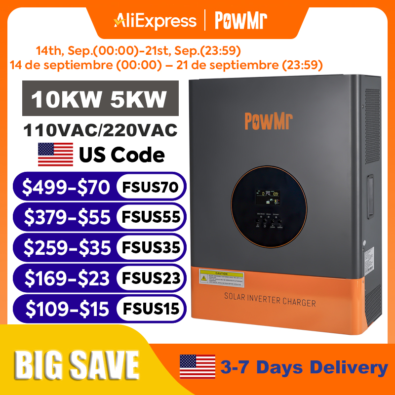 Split Phase Inverter 10Kw 110V 220V - Onduleur biphasé PowMr 10KW 5KW 48V